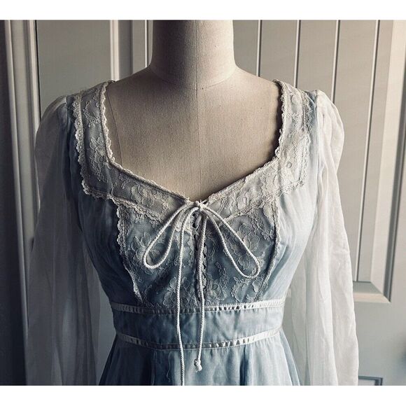 GUNNE SAX by JESSICA 70's Cloud Voile Blue Tie Back Maxi Dress S XS - Picture 3 of 16